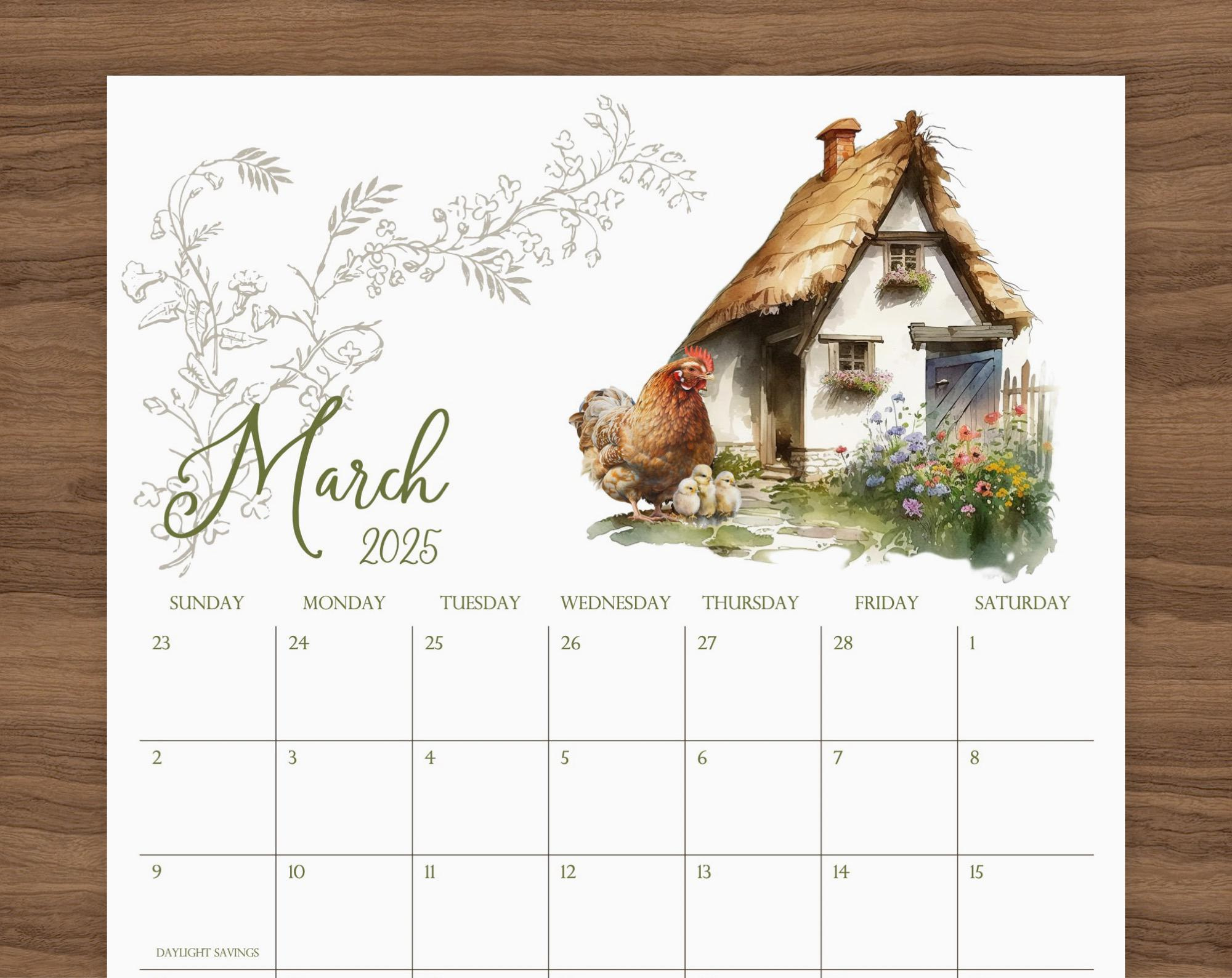 2025 Kalender Notizblock, Blumenkalender Huhn, Niedlicher Aquarell | Happy Huhn Kalender 2025