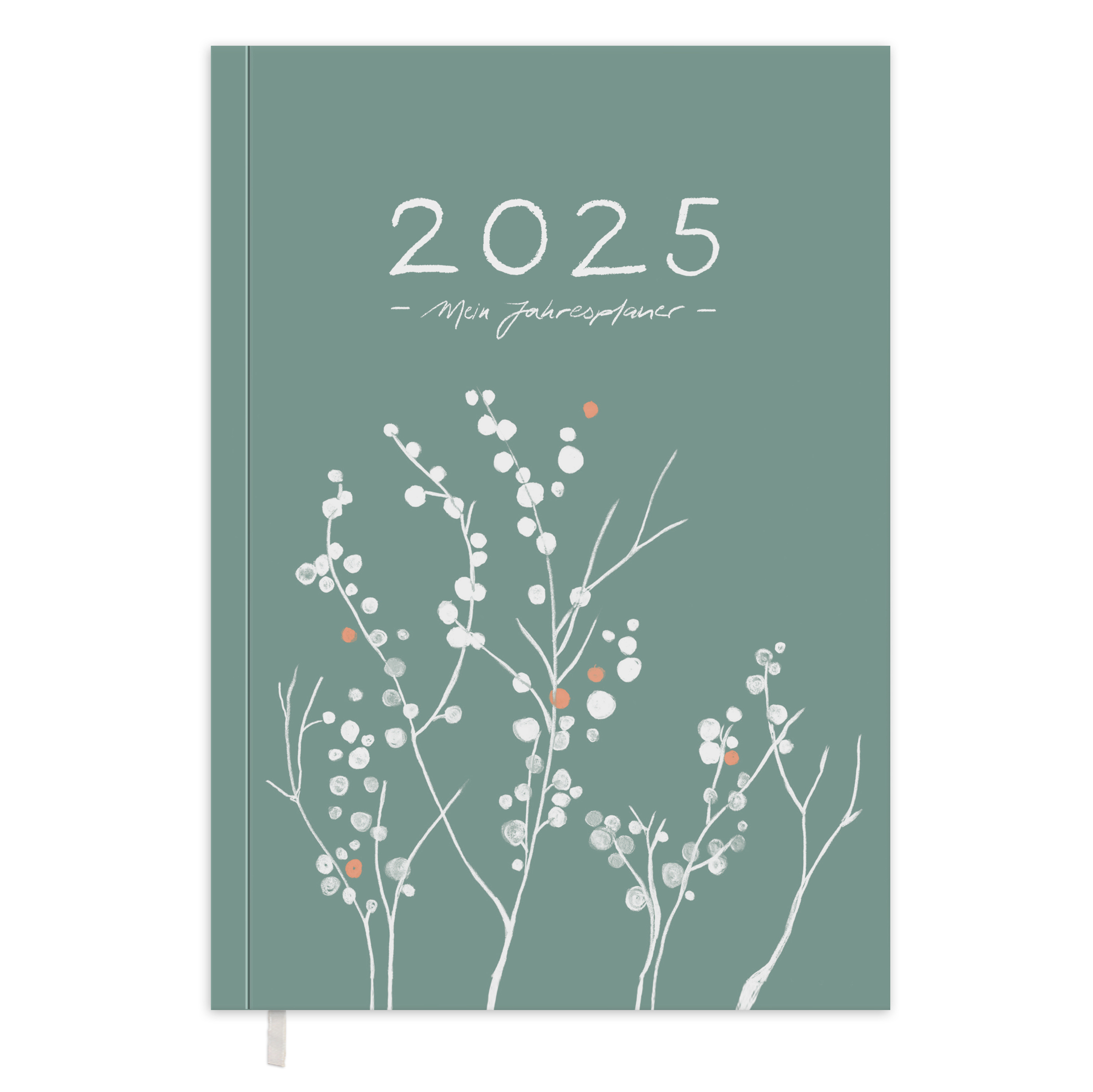 A5 Terminkalender 2025, Softcover Wochenplaner, Grün Weiß, Blumen | Kalender A5 2025