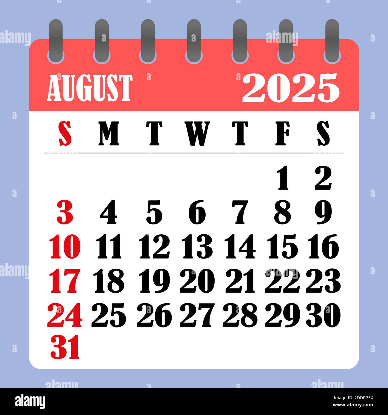 Briefkalender Für August 2025. Die Woche Beginnt Am Sonntag. Zeit | August 2025 Kalender