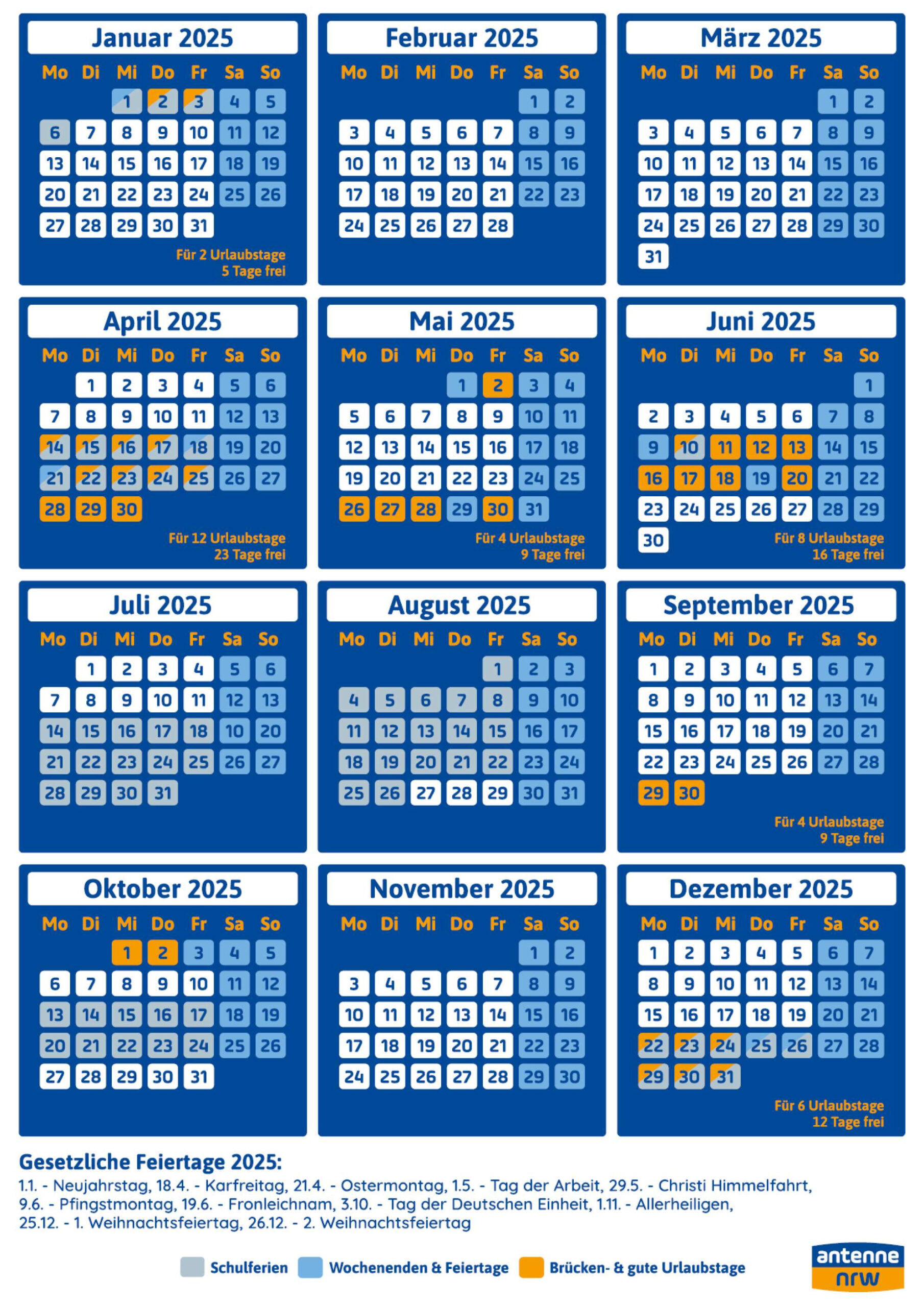 Brückentage 2025: So Bekommt Ihr Am Meisten Urlaub In Nrw | Brückentage 2025 Nrw Kalender