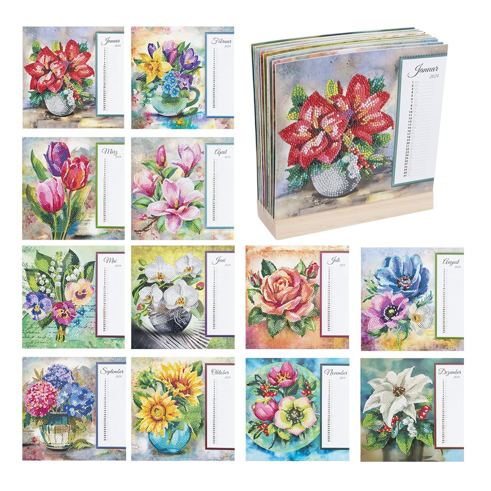 Diamond-Painting-Kalender, Blumen Für 2024 &amp;amp; 2025, Inkl. Zubehör | Diamond Painting Kalender 2025