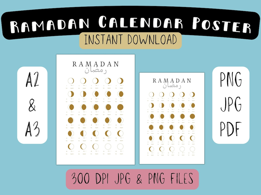 Druckbares Ramadan 2025 Kalender Islamisches Wandposter A2 / A3 Jpg Png Pdf - Etsy.de | Ramadan Kalender 2025