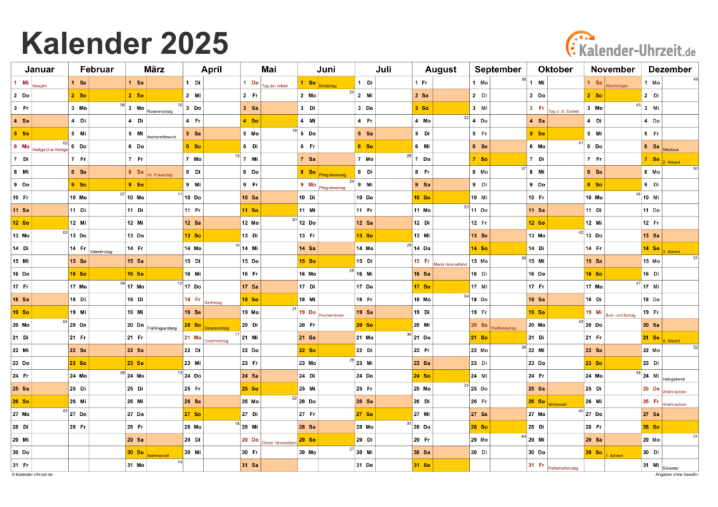 Kalender 2025 Mit Kalenderwochen - Kalender 2025