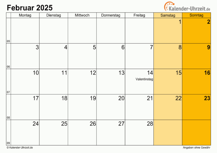 Februar 2025 Kalender