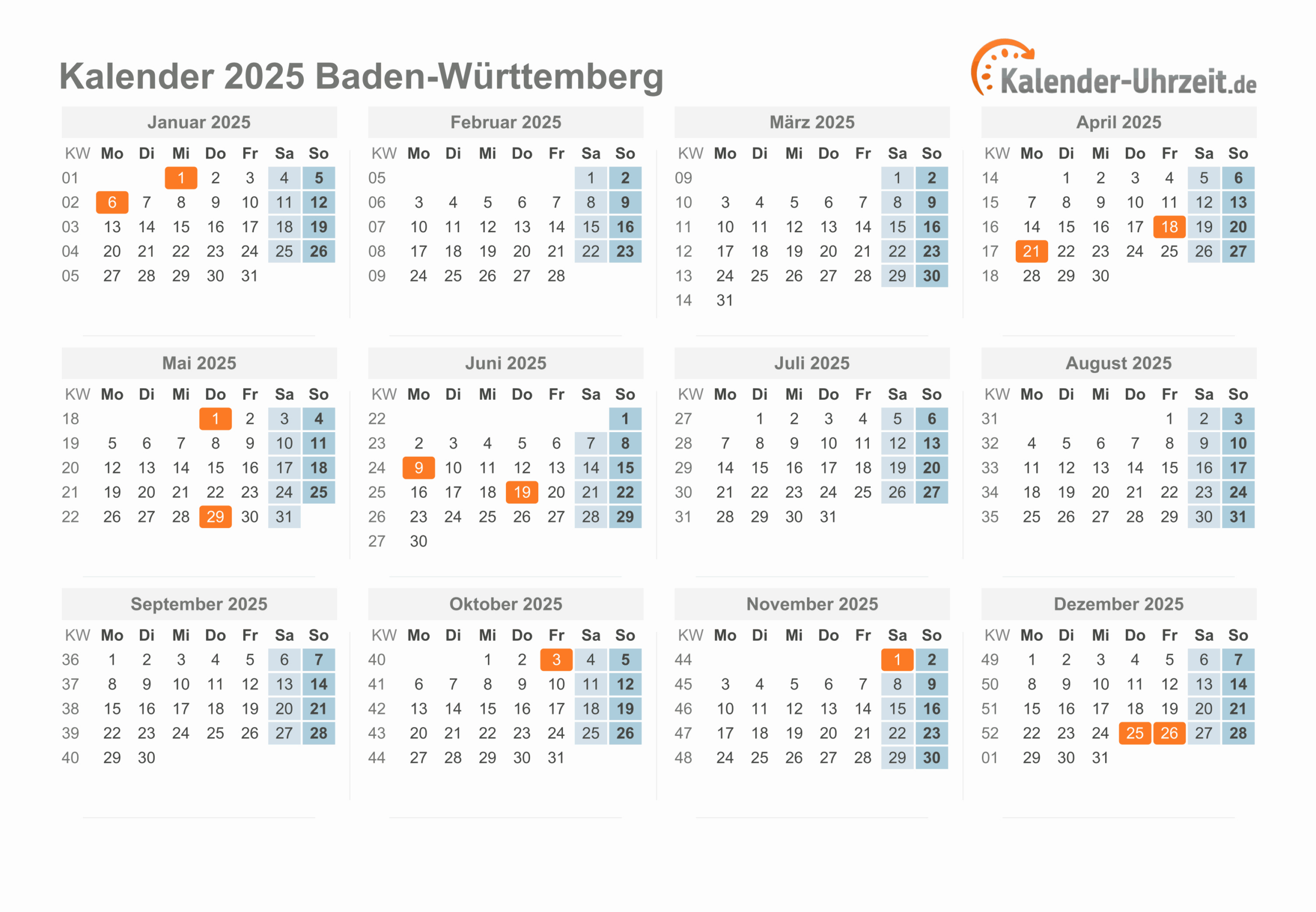 Feiertage 2025 Baden-Württemberg + Kalender | Feiertage Baden Württemberg 2025 Kalender