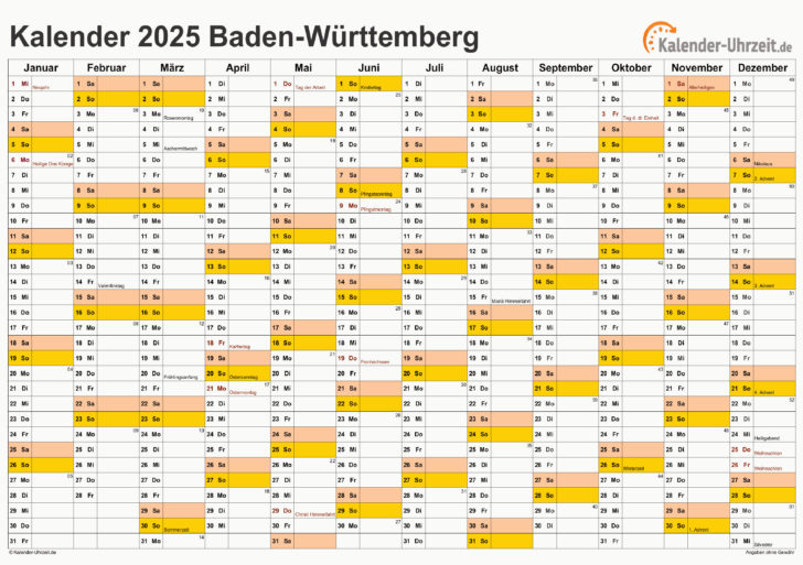 Feiertage Bw 2025 Kalender