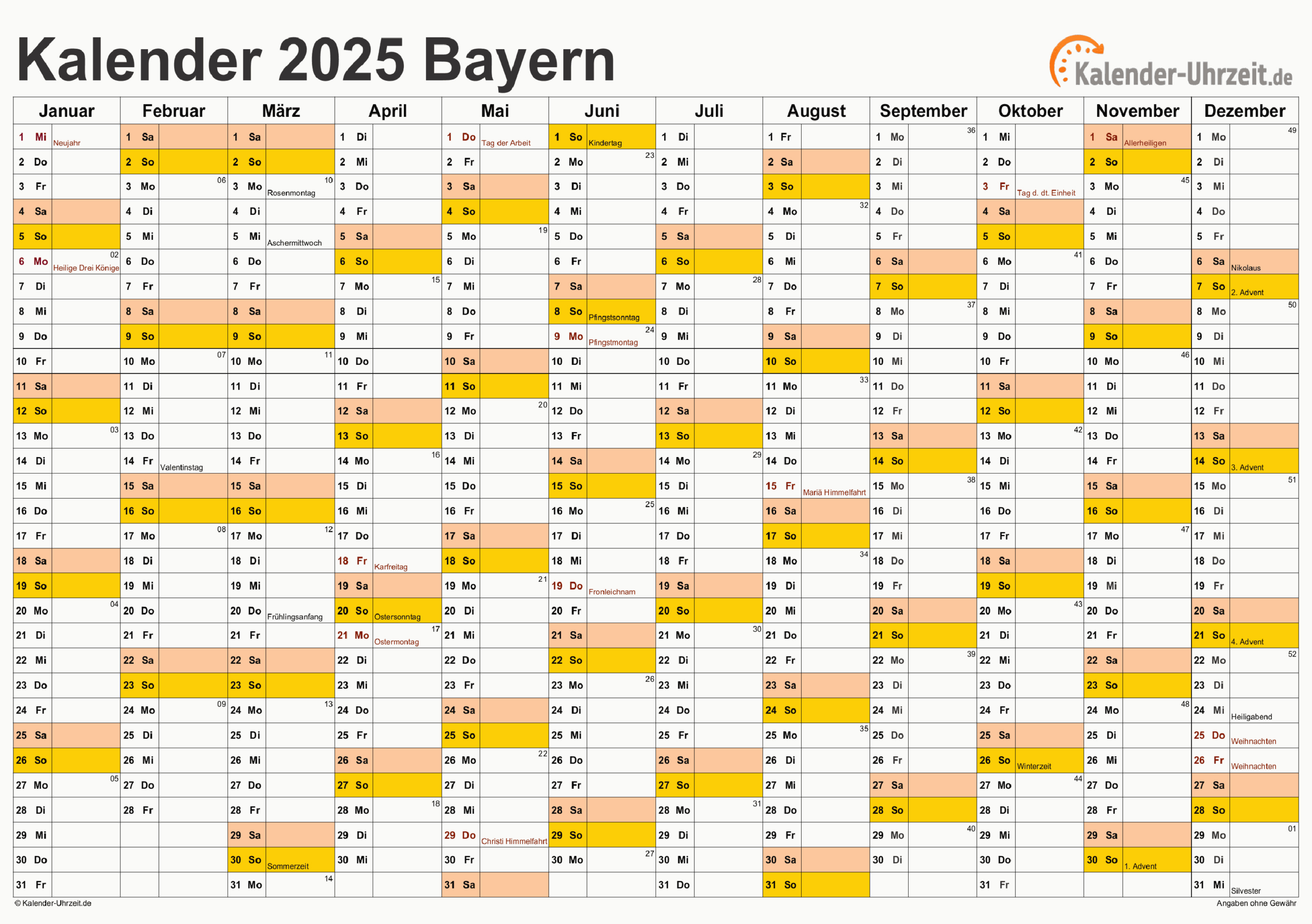 Feiertage 2025 Bayern + Kalender | Bayern Feiertage 2025 Kalender