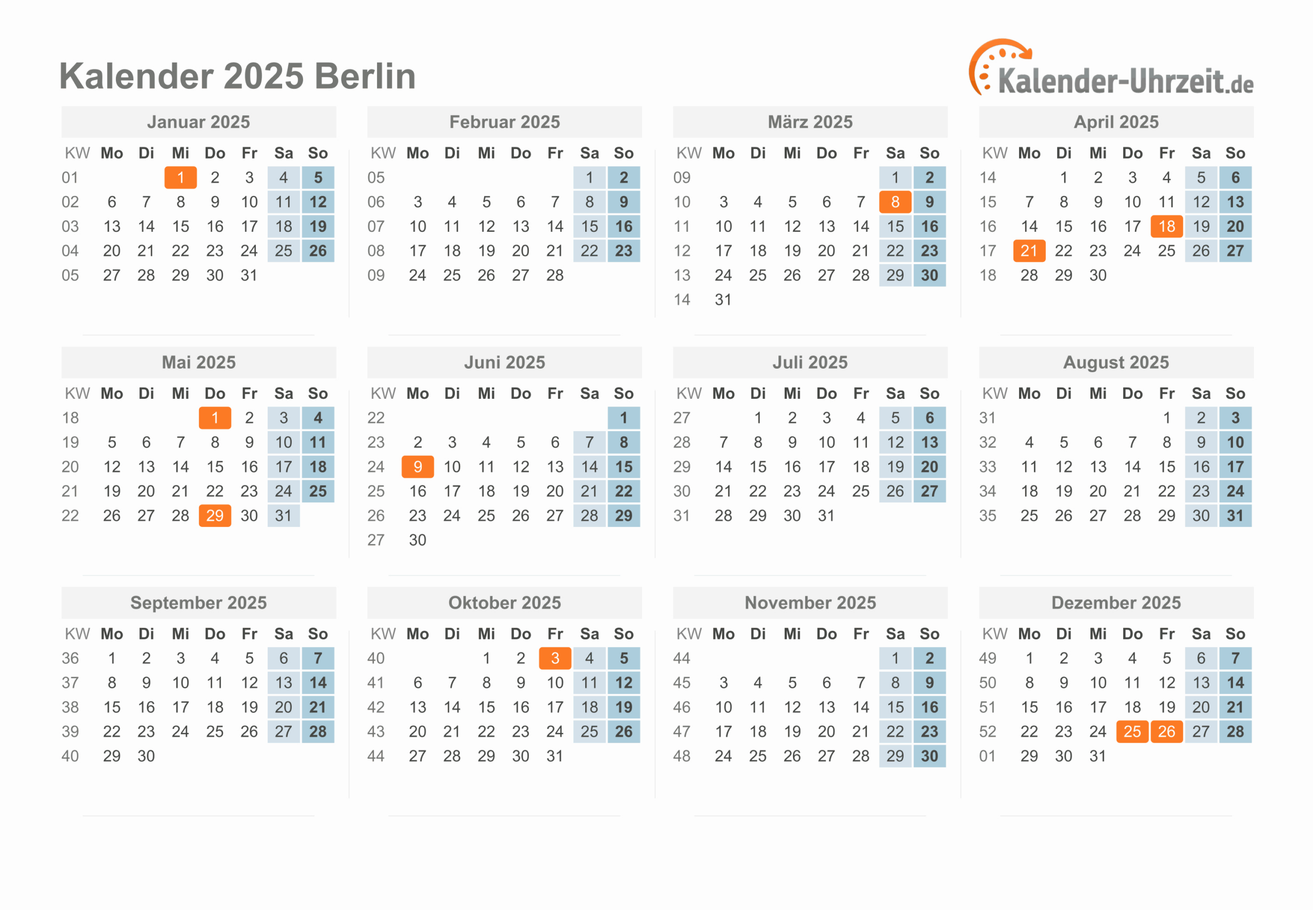 Feiertage 2025 Berlin + Kalender | Berlin Kalender 2025