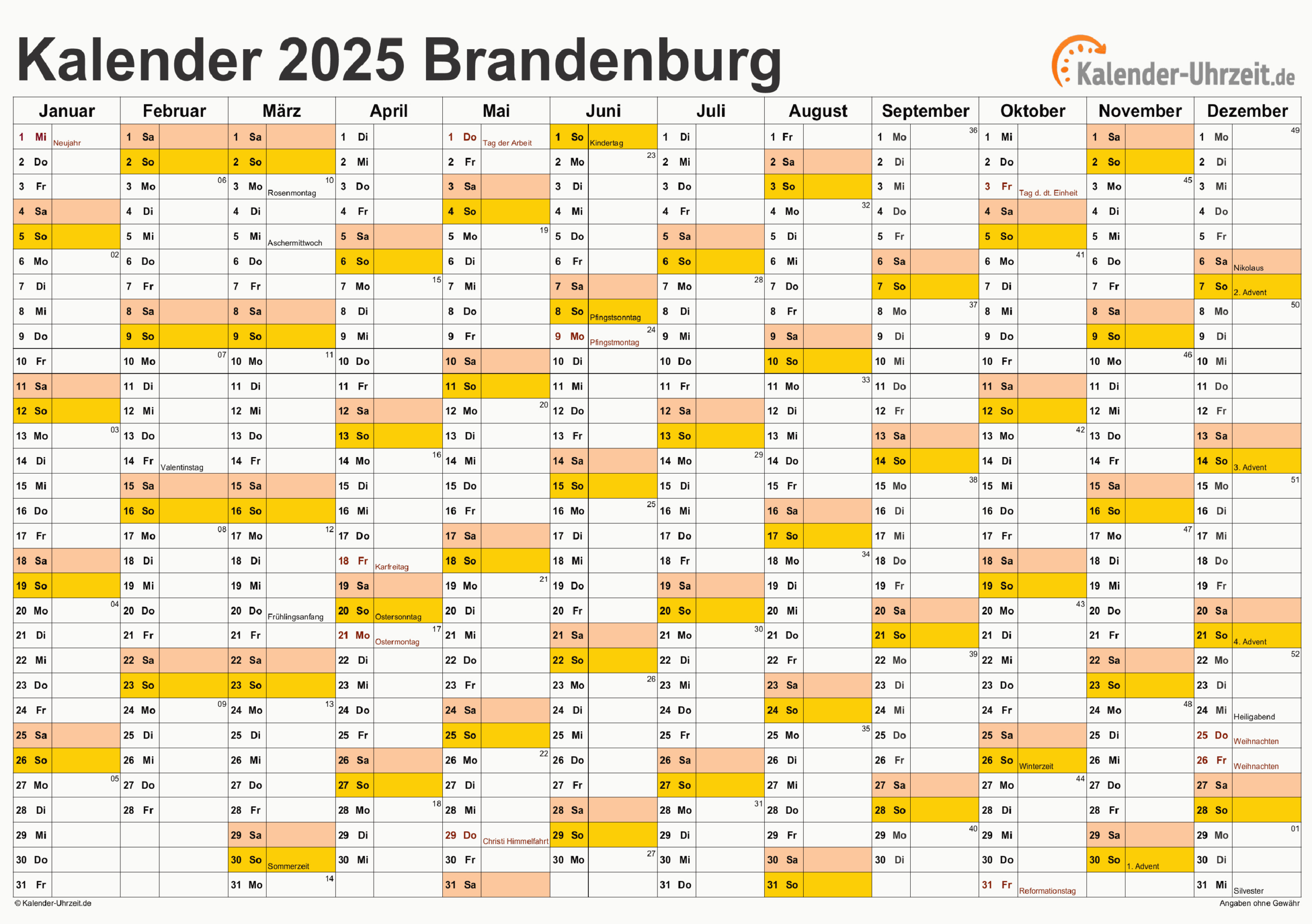 Feiertage 2025 Brandenburg + Kalender | Feiertage Brandenburg 2025 Kalender