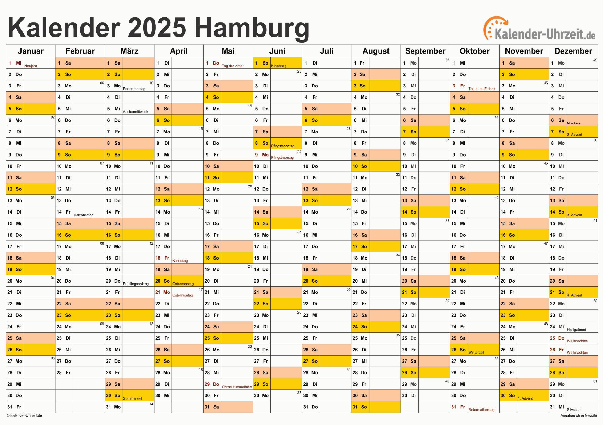 Feiertage 2025 Hamburg + Kalender | Feiertage Hamburg 2025 Kalender