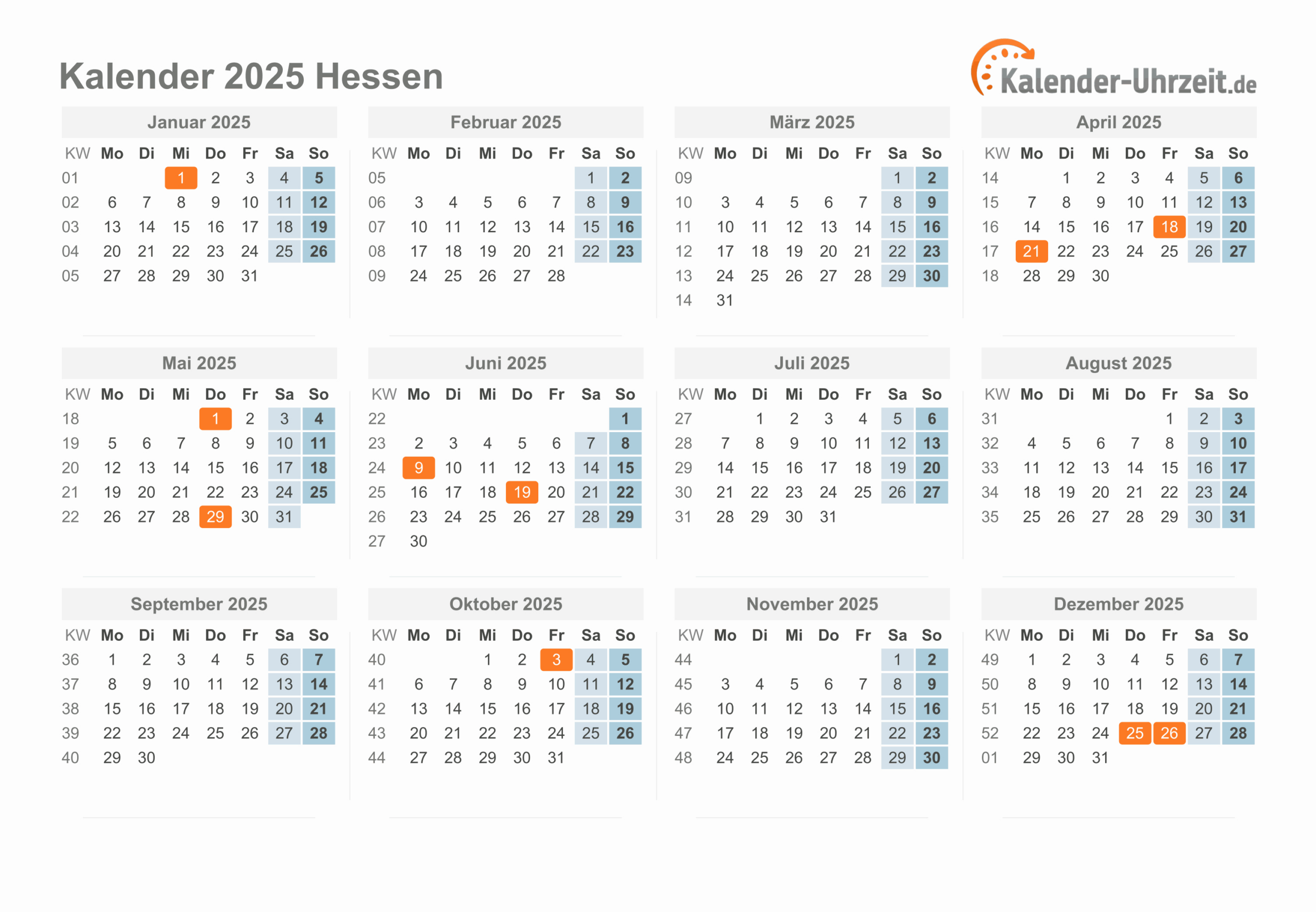 Feiertage 2025 Hessen + Kalender | Feiertage Hessen 2025 Kalender