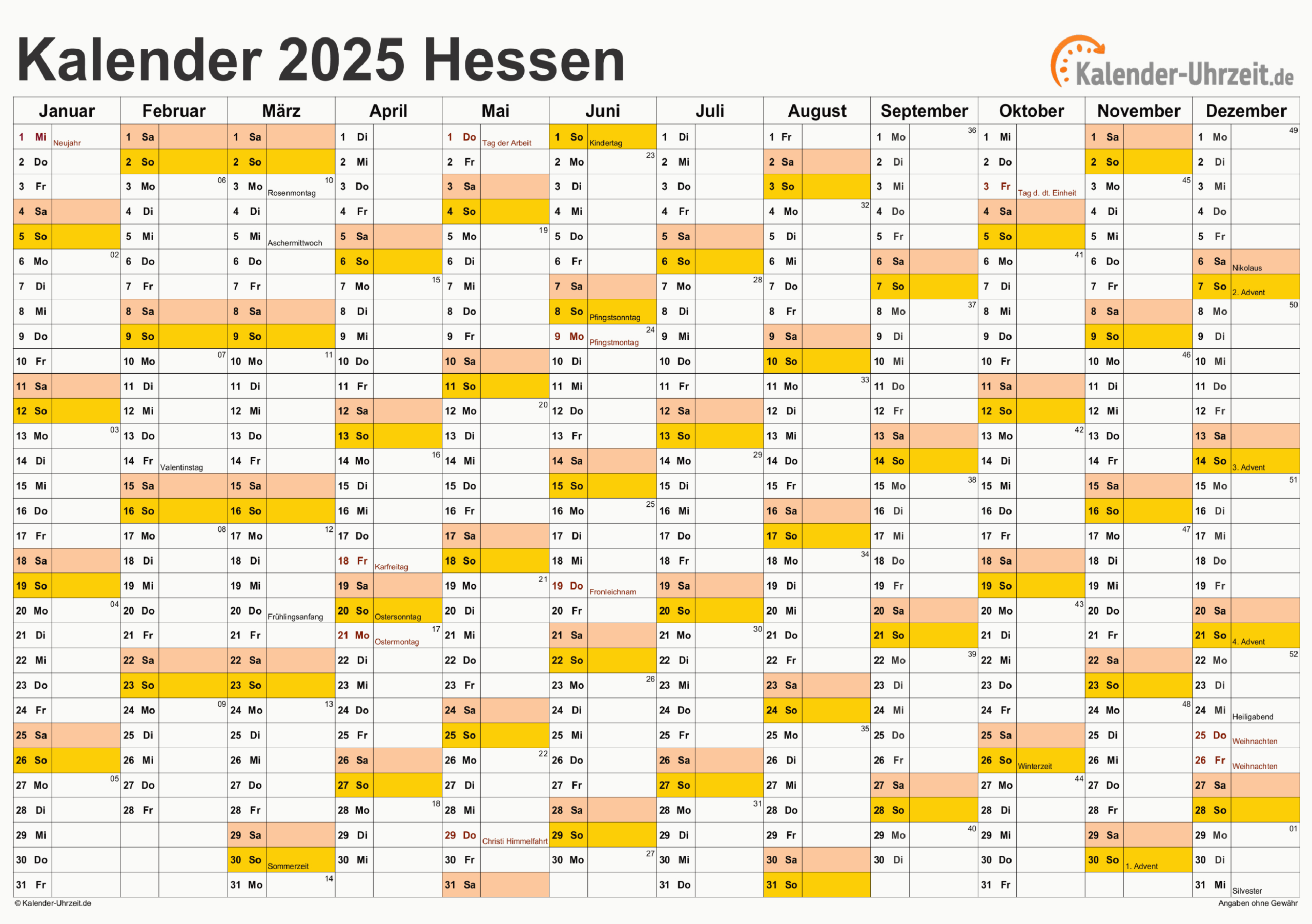 Feiertage 2025 Hessen + Kalender | Hessen Feiertage 2025 Kalender