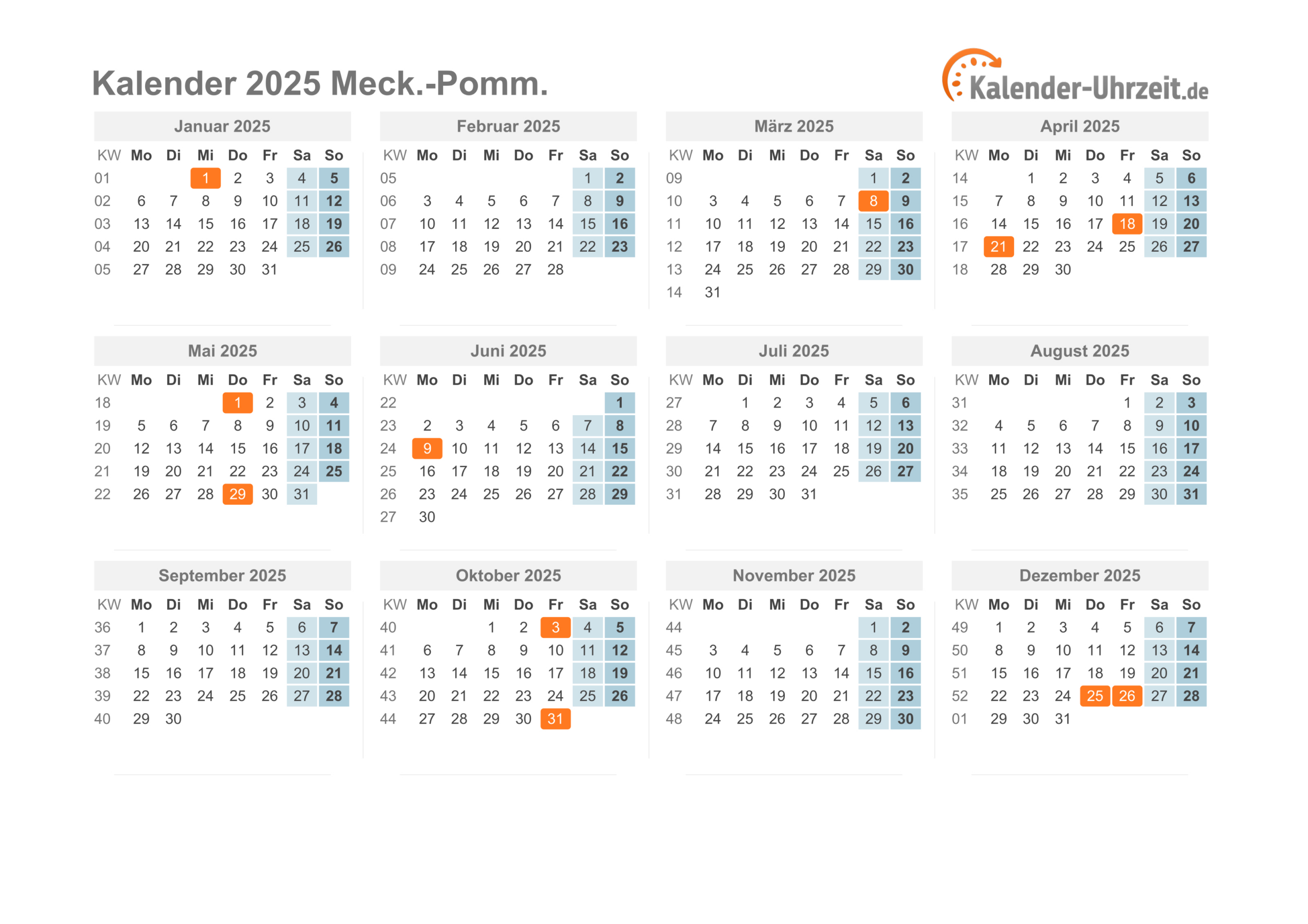 Feiertage 2025 Meck.-Pomm. + Kalender | Feiertage 2025 Mv Kalender