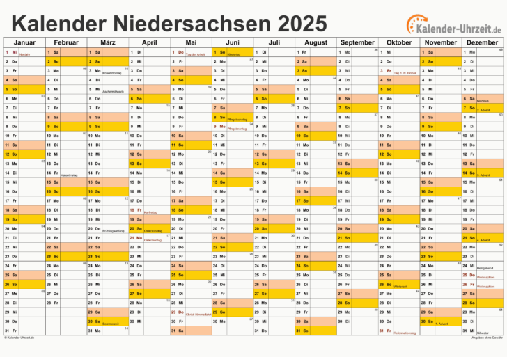 Brückentage 2025 Niedersachsen Kalender