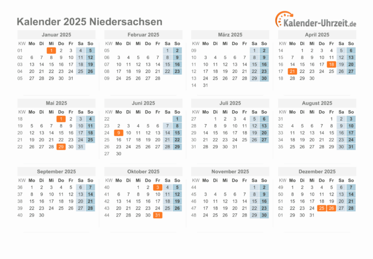 Feiertage Niedersachsen 2025 Kalender