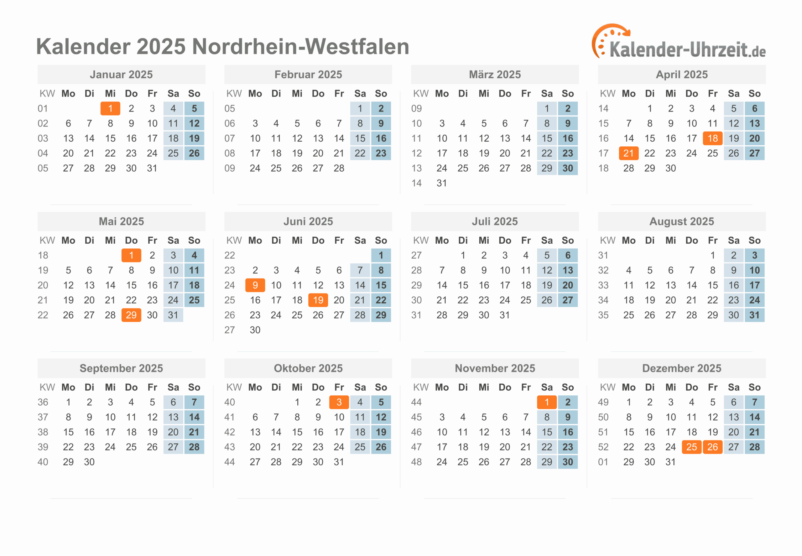 Feiertage 2025 Nordrhein-Westfalen + Kalender | Feiertage 2025 Nrw Kalender