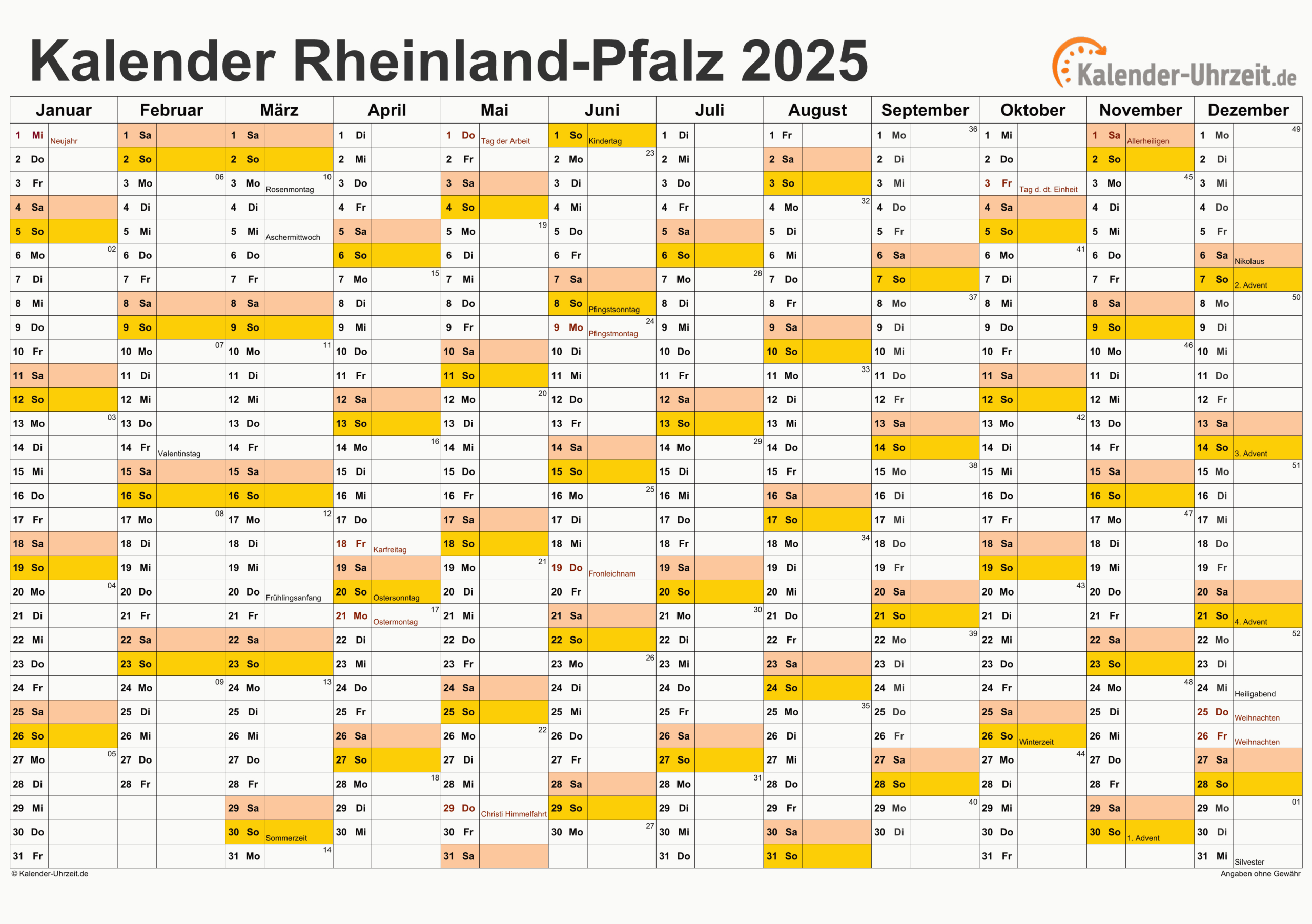 Feiertage 2025 Rheinland-Pfalz + Kalender | Feiertage 2025 Rlp Kalender