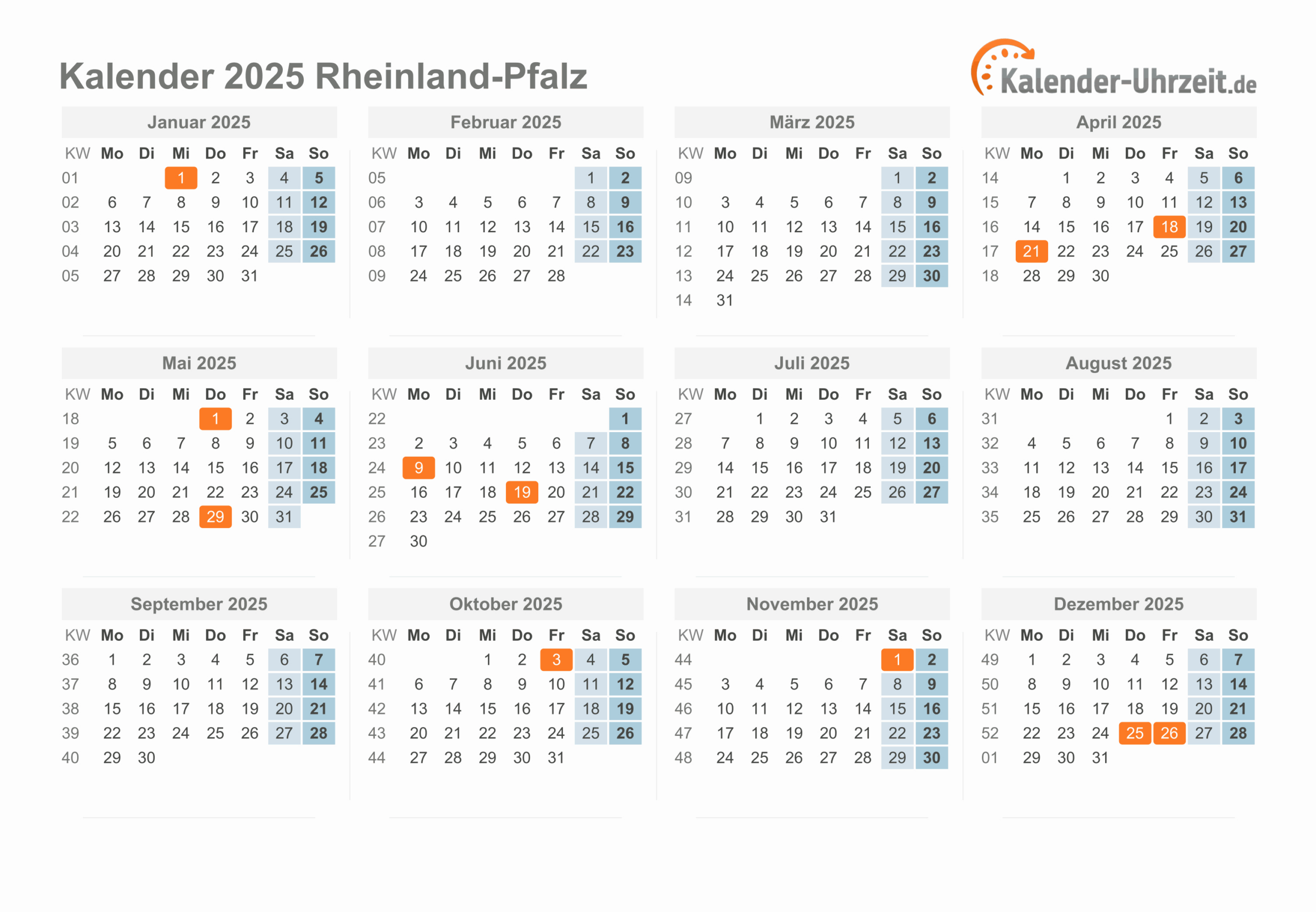 Feiertage 2025 Rheinland-Pfalz + Kalender | Feiertage 2025 Rlp Kalender