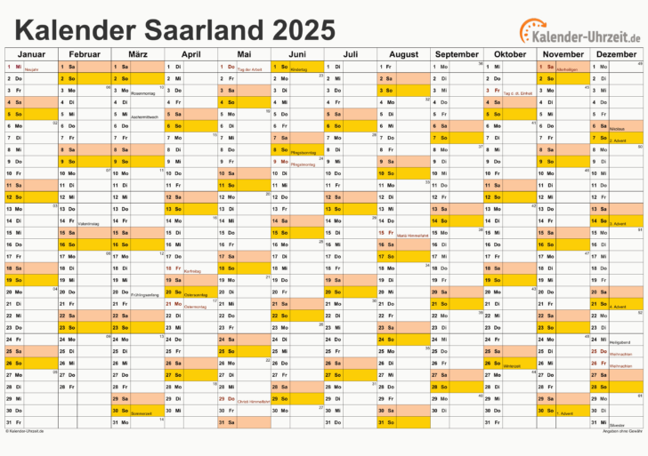 Kalender Saarland 2025