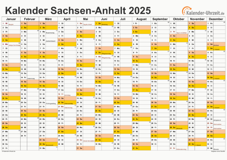 Feiertage 2025 Sachsen Anhalt Kalender