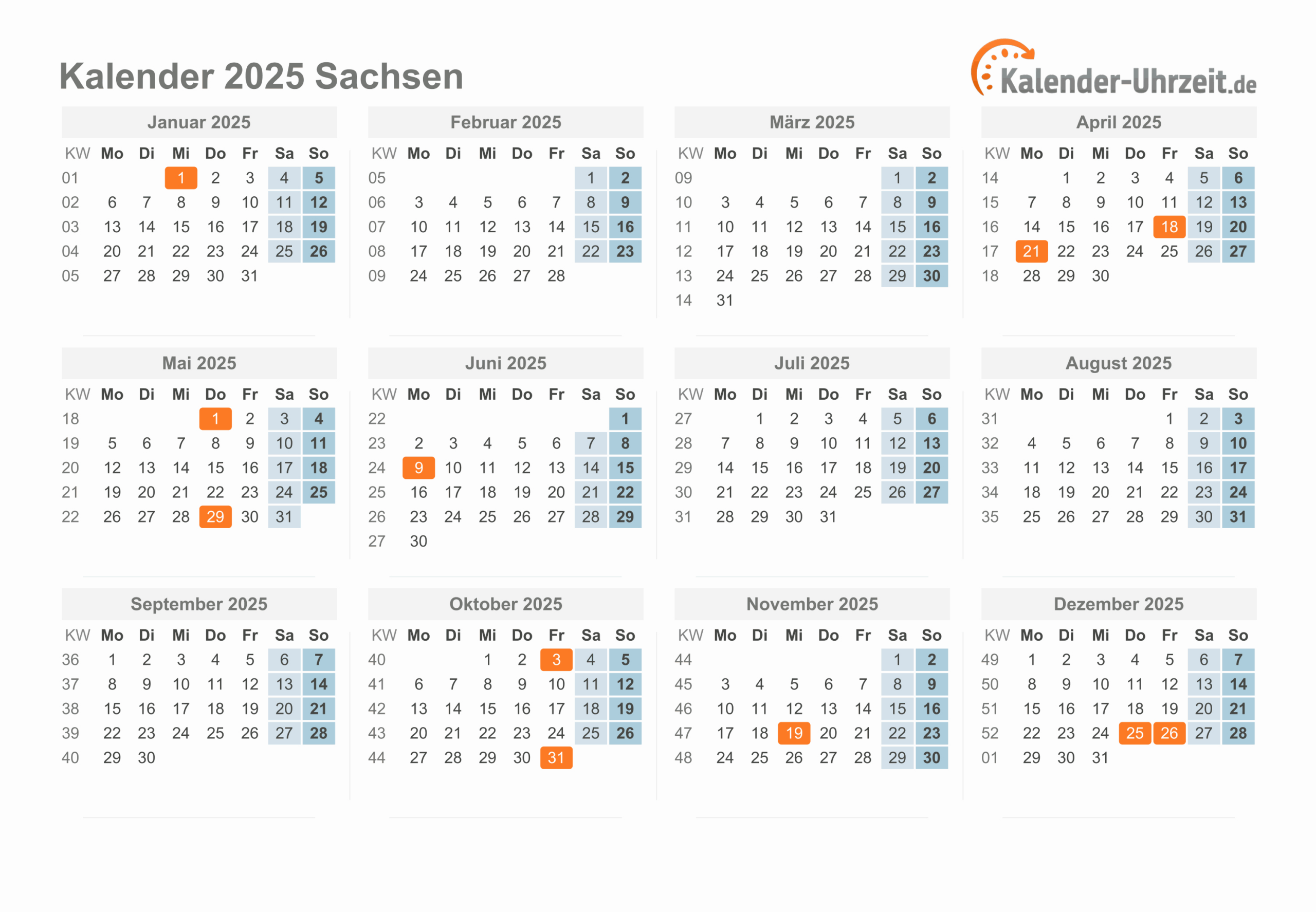 Feiertage 2025 Sachsen + Kalender | Feiertage Sachsen 2025 Kalender