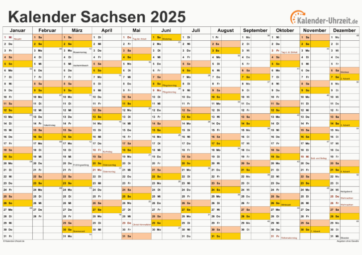 Kalender Sachsen 2025