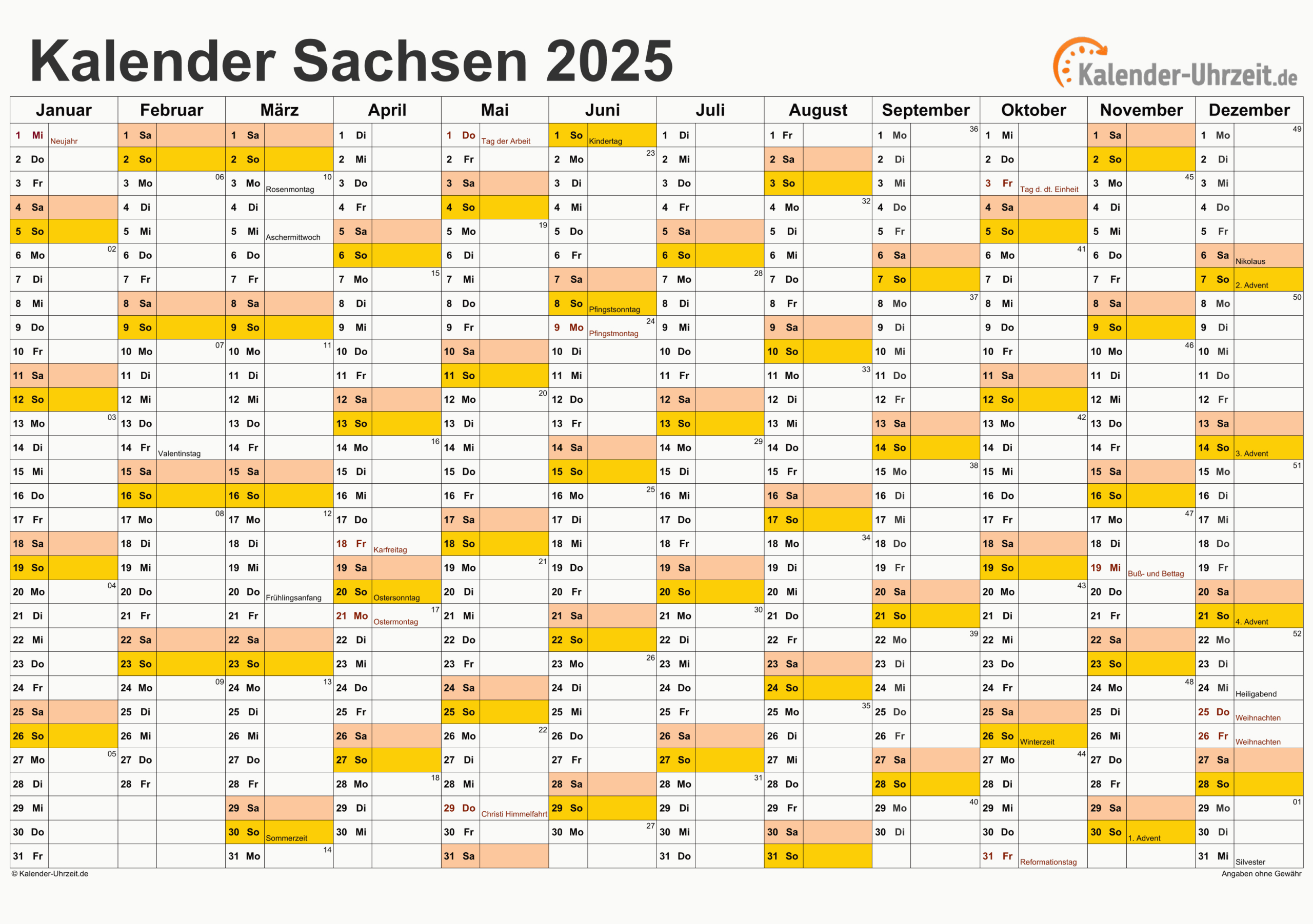 Feiertage 2025 Sachsen + Kalender | Kalender Sachsen 2025