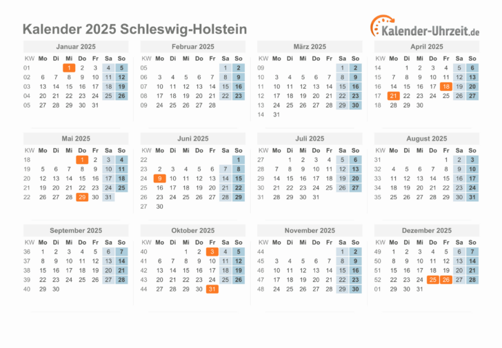 Feiertage 2025 Schleswig Holstein Kalender