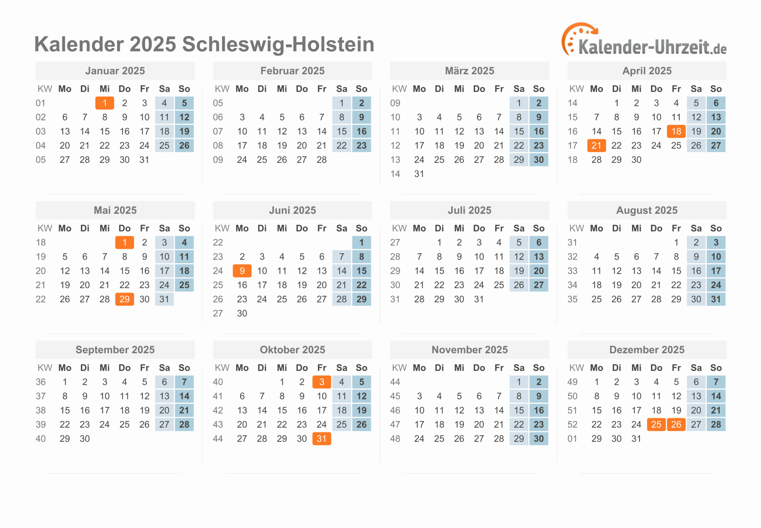 Feiertage 2025 Schleswig-Holstein + Kalender | Feiertage 2025 Schleswig Holstein Kalender