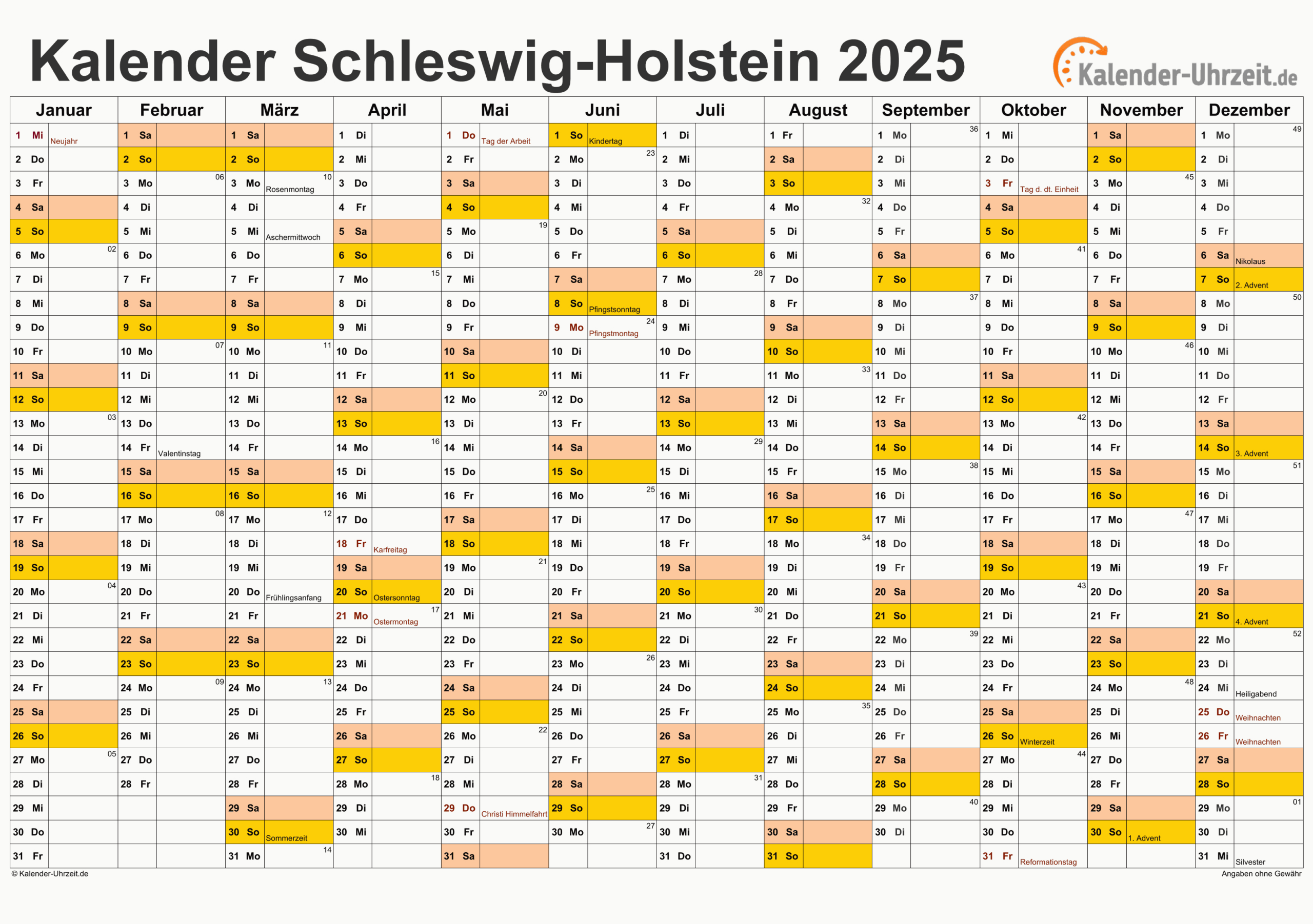 Feiertage 2025 Schleswig-Holstein + Kalender | Feiertage 2025 Schleswig Holstein Kalender