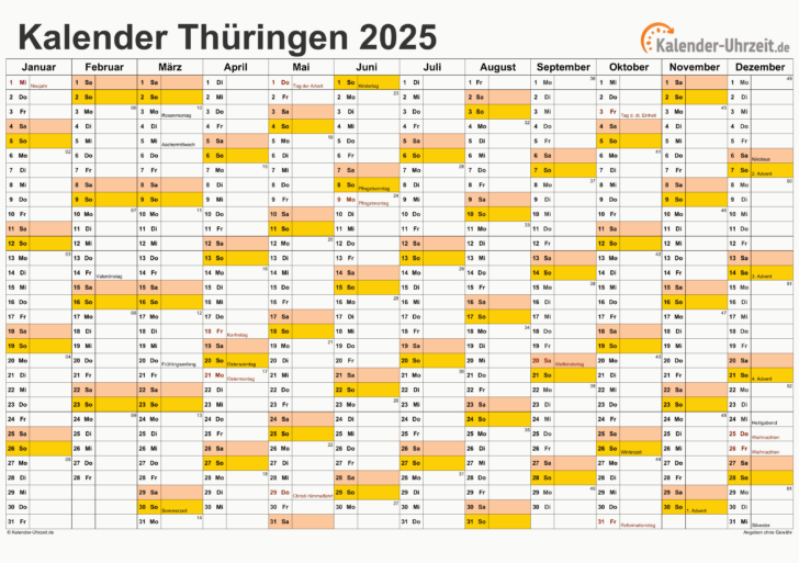 Feiertage Thüringen 2025 Kalender