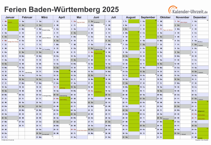 Kalender 2025 Baden Württemberg