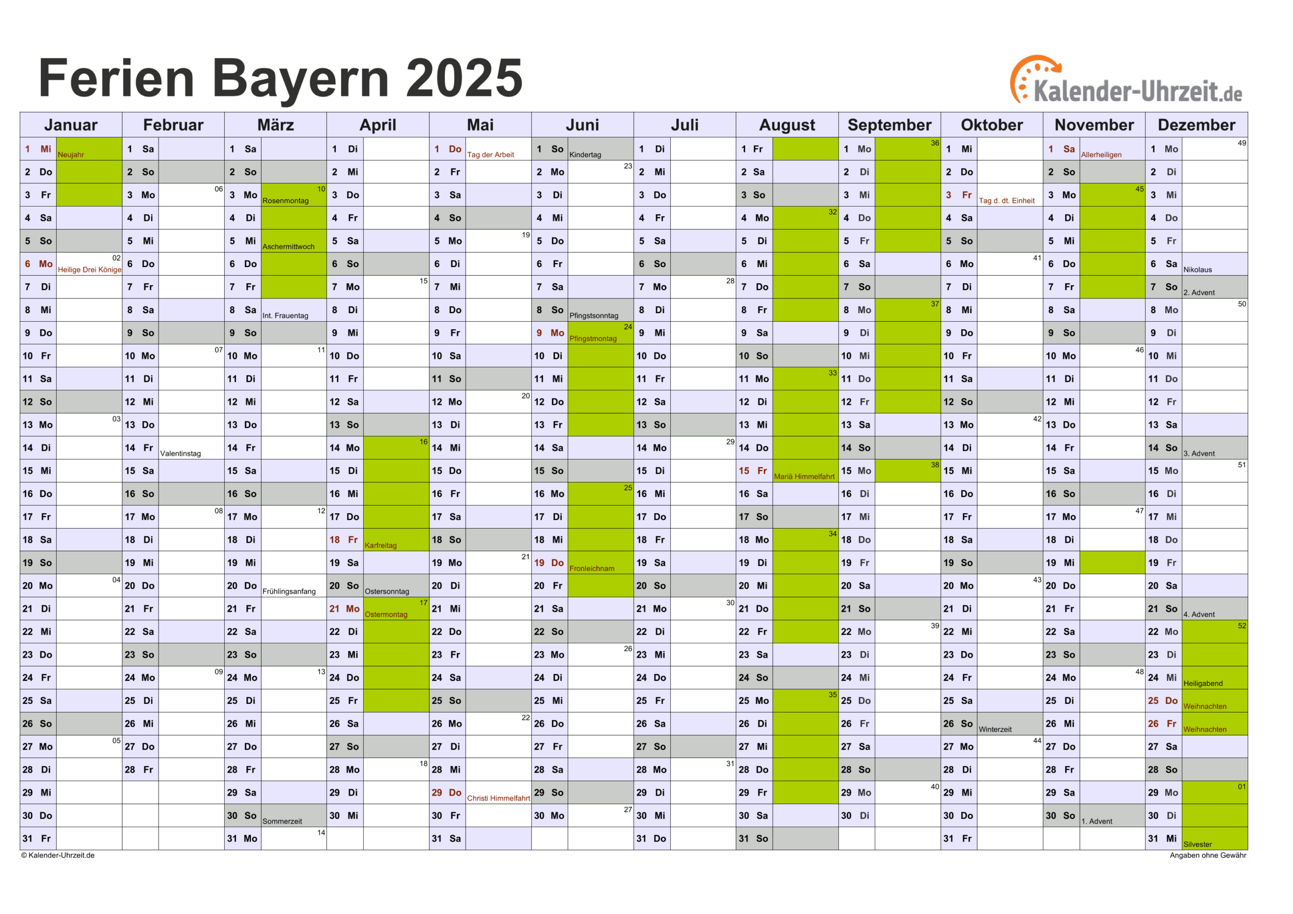 Ferien Bayern 2025 - Ferienkalender Zum Ausdrucken | Faschingsferien Bayern 2025 Kalender