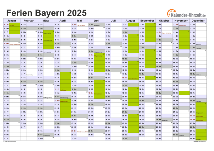 Kalender 2025 Bayern Mit Ferien