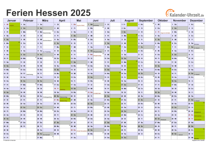 Kalender Hessen 2025