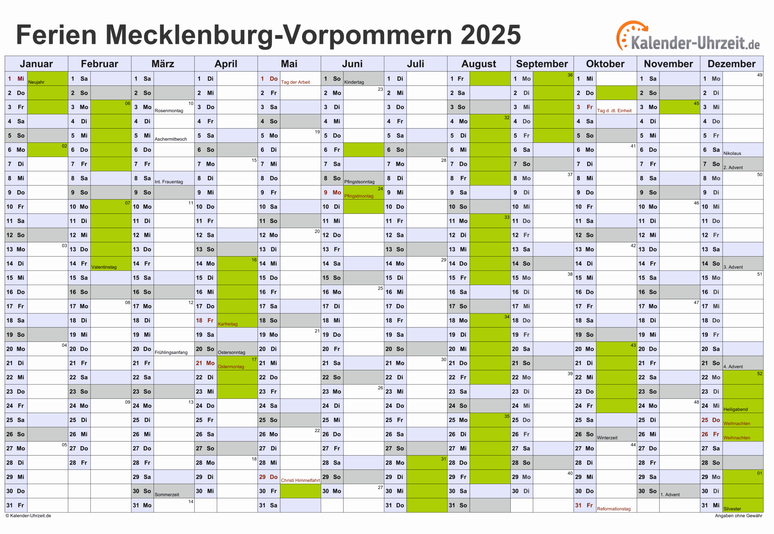 Ferien Meck.-Pomm. 2025 - Ferienkalender Zum Ausdrucken | Kalender 2025 Mecklenburg Vorpommern