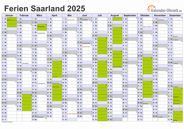 Kalender 2025 + Ferien