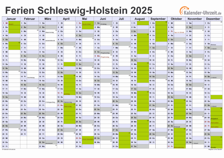 Kalender 2025 Schleswig Holstein