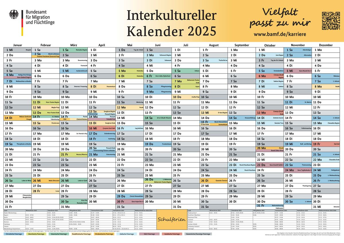 Interkultureller Kalender 2025 Und Übersicht Aktionstage 2025 Der | Interkultureller Kalender 2025