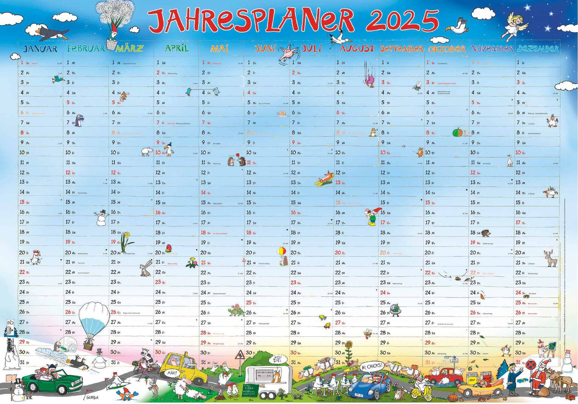 Jahresplaner Happy Xl 2025 - Plakat-Kalender 100X70 Cm - Mit Liebevollen Illustrationen - Alpha Edition | Alpha Edition Kalender 2025