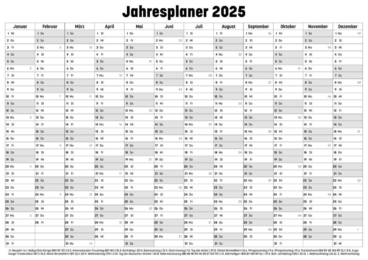 Jahresplaner Wandkalender Wandplaner Kalender 2025 - Din A3 A2 A1 | Kalender 2025 Kaufen