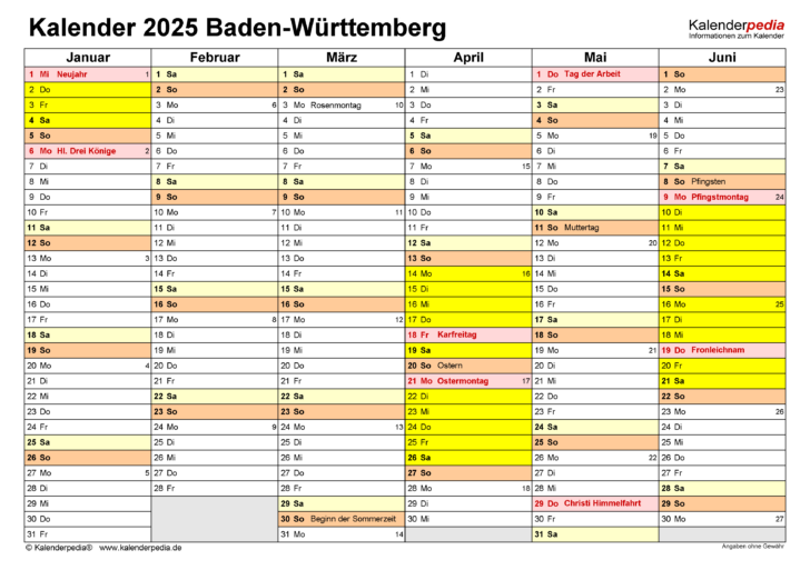 Ferien Bw 2025 Kalender