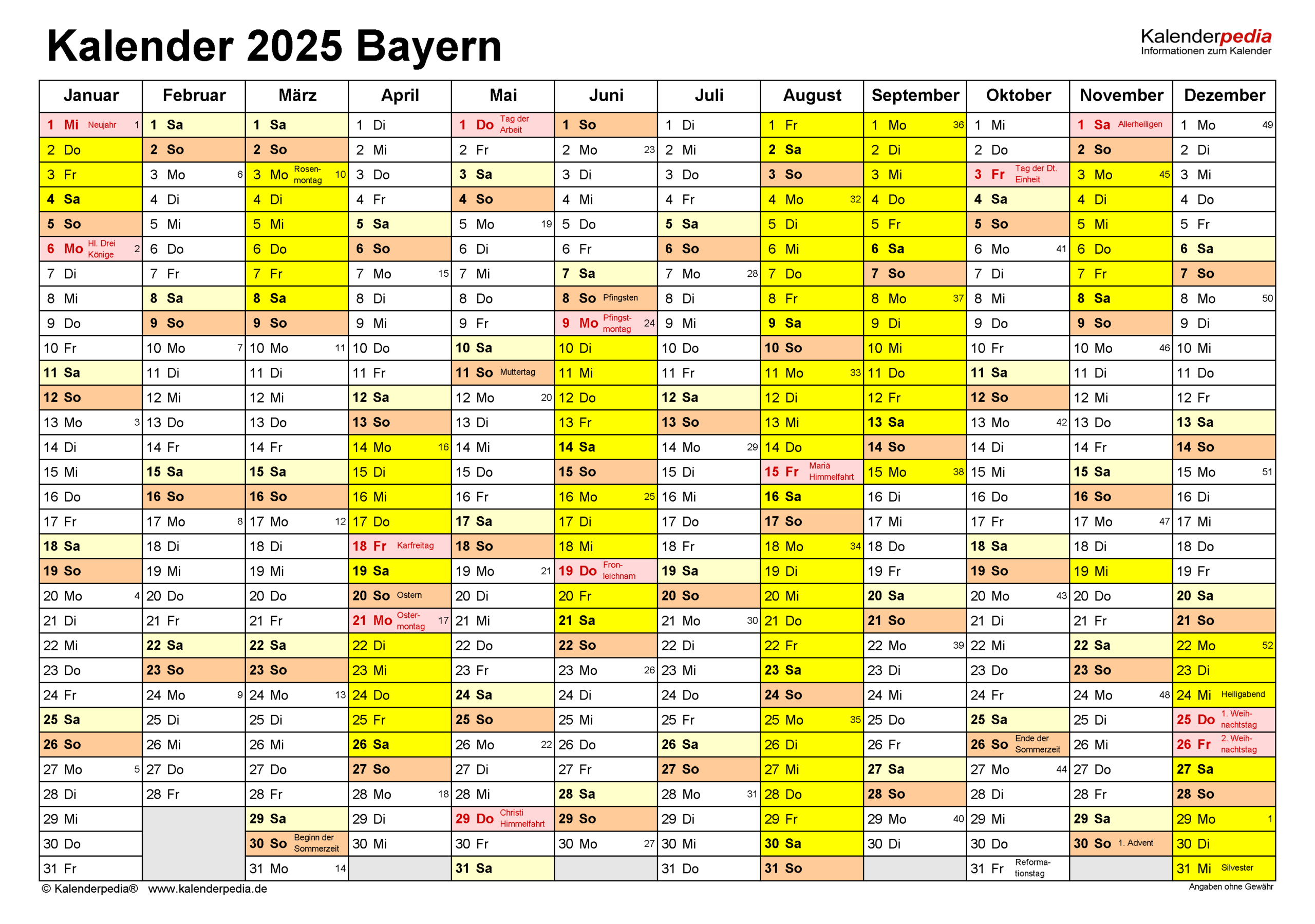 Kalender 2025 Bayern: Ferien, Feiertage, Excel-Vorlagen | Pfingstferien Bayern 2025 Kalender