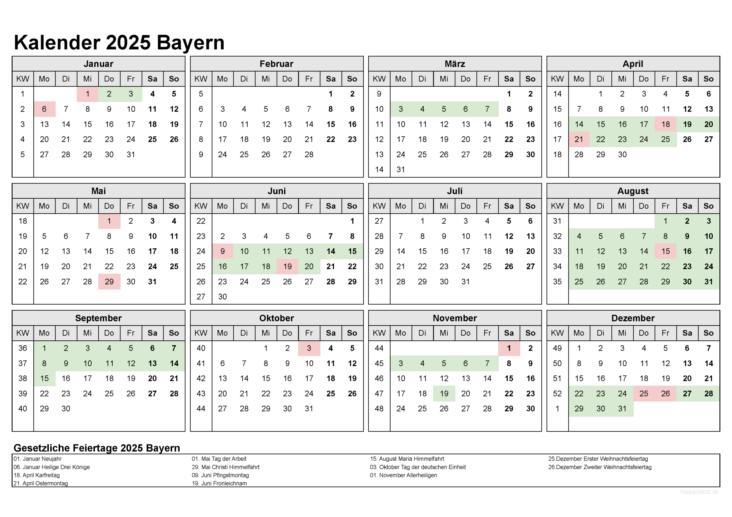 Kalender 2025 Bayern Kostenlos: Ferien-Übersicht, Feiertage, Pdf | 2025 Kalender Bayern