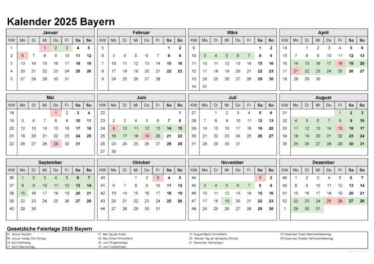 Kalender 2025 Bayern Mit Feiertagen Und Schulferien Zum Ausdrucken