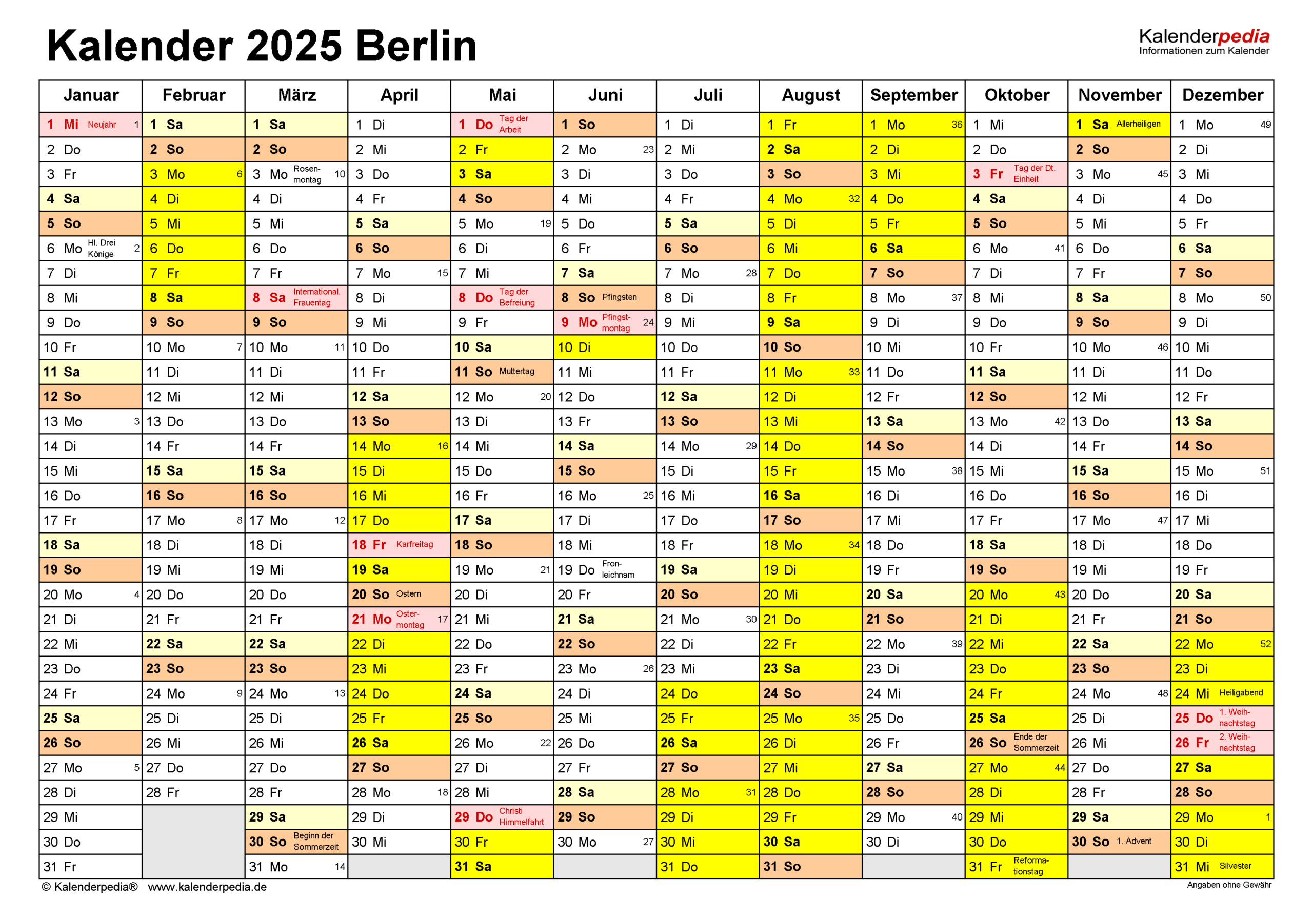 Kalender 2025 Berlin: Ferien, Feiertage, Pdf-Vorlagen | Ferien Kalender Berlin 2025