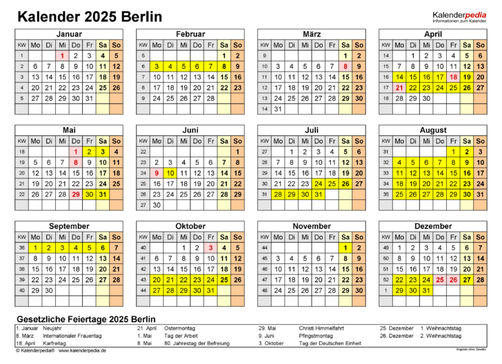 Kalender 2025 Ferien Berlin