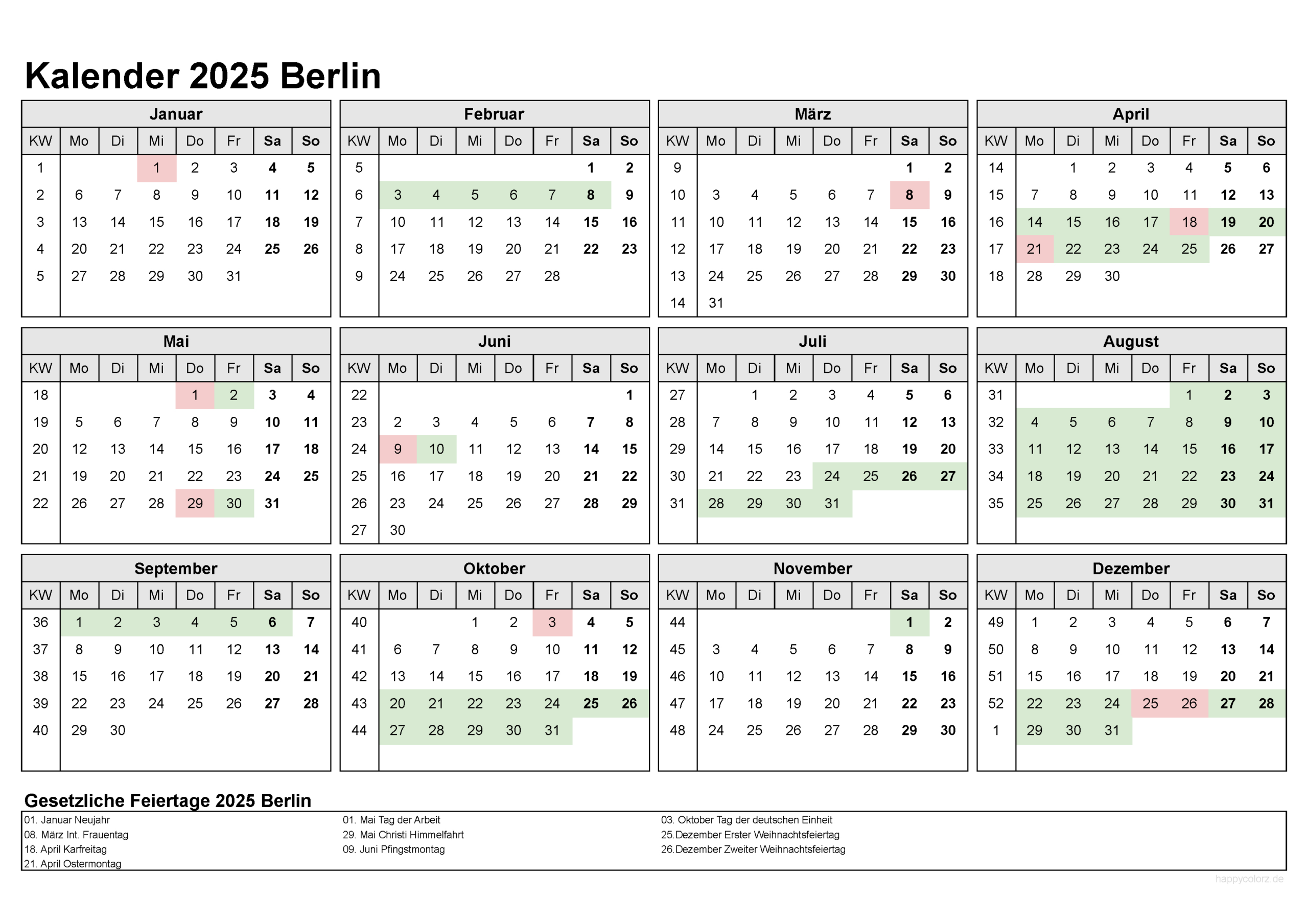 Kalender 2025 Berlin Kostenlos: Ferien-Übersicht, Feiertage, Pdf | Kalender 2025 Berlin Zum Ausdrucken