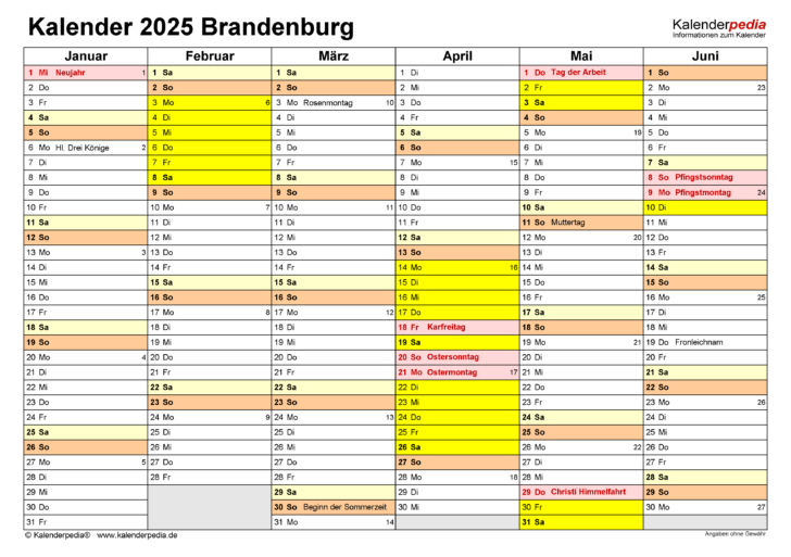 Ferien 2025 Brandenburg Kalender