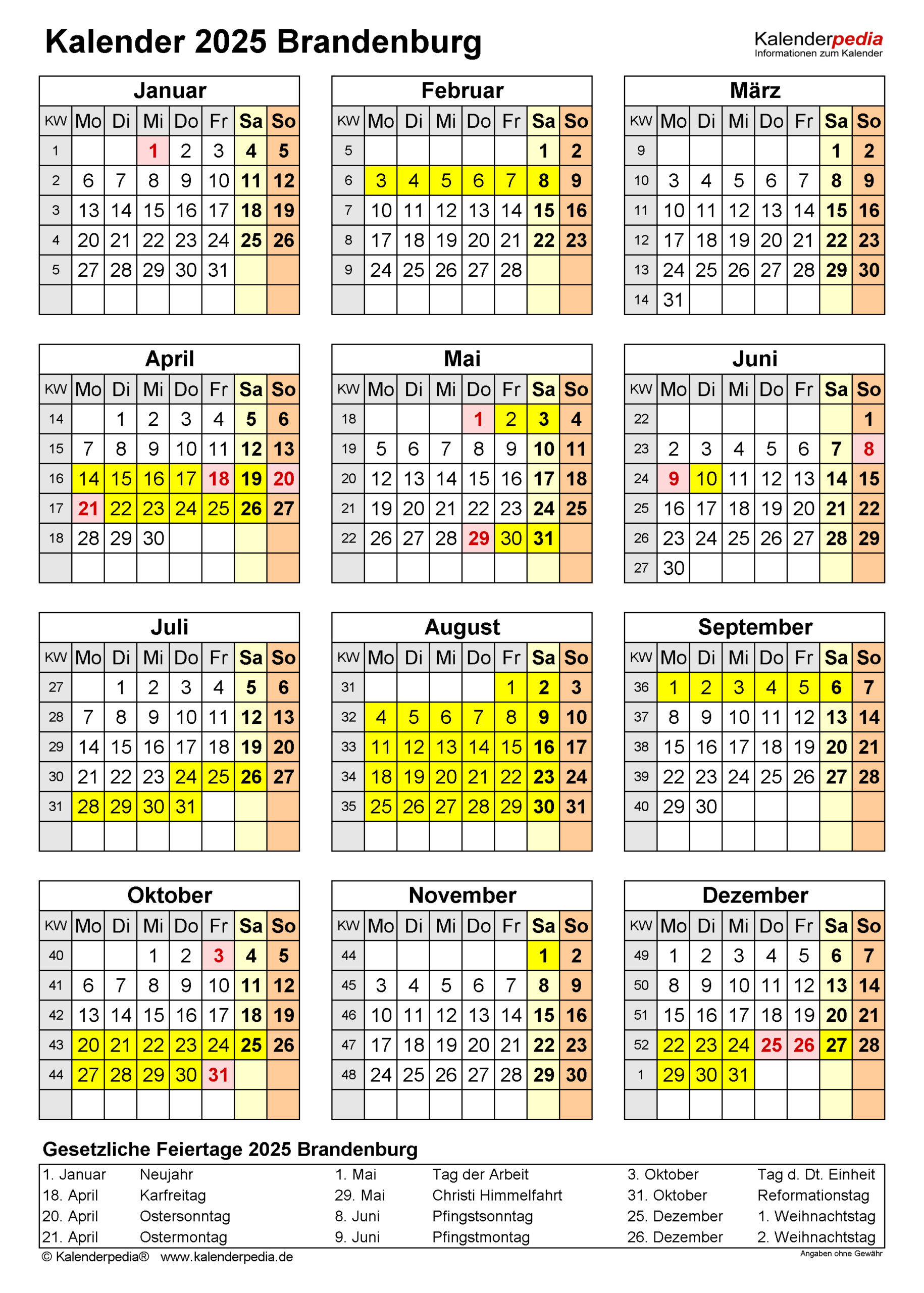 Kalender 2025 Brandenburg: Ferien, Feiertage, Pdf-Vorlagen | Ferien Brandenburg 2025 Kalender